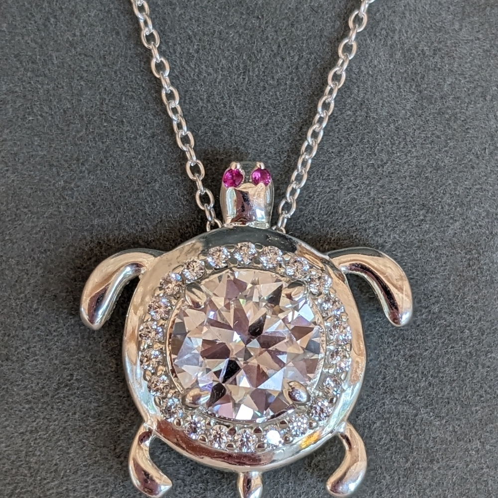 Sterling Silver Moissanite 3.5 Carat Turtle Necklace Brilliant 925 New AGL